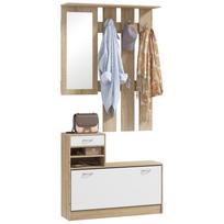 Entryway Furniture Set with Mirror, Coat Rack, Shoe Rack, Hooks, Shelves and Drawer, Natural Finish