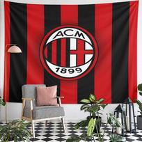 AC Milan 1899 Crest Oval Badge Wall Tapestry Red Black Vertical Stripes Italian Football Fan Decor Gift 75x90cm(29x35in) red