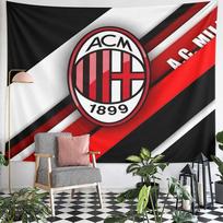 AC Milan 1899 Football Crest Wall Tapestry Red Black Stripes Diagonal Italian Soccer Fan Decor for Man Cave Bedroom Gift 180x230cm(70x90in)
