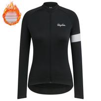 RAPHA Womens Fleece Cycling Jersey Set Winter Thermal Long Sleeve Pants Road Mountain Bike Riding Gear M black