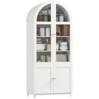 Kitchen Cabinet, Display Cabinet with 4 Doors Including 2 Acrylic and Adjustable Shelves, 78 x 40 x 180 cm, White 78 x 40 x 180 cm