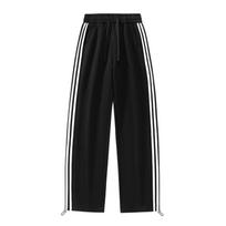 Men Loose Striped Straight Wide Leg Casual Long Pants For Couple 4XL black