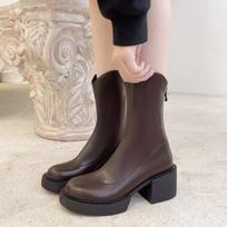 Coarse heeled thick soled short boots for women winter new versatile zipper retro simple comfortable boots for women 40 ruda