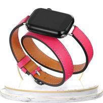 Leather Strap For Apple iWatch Series 10 9 8 7 6 5 4 3 SE Ultra 2 Band 38/40/41/42/44/45/46/49mm Double-loop Bracelet 42mm for 11 10 karšta rožinė spalva