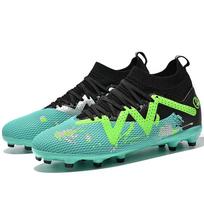 Madingi Unisex futbolo bateliai aukštu aulu su AG vinimis vyrams/moterims paaugliams aukštos elastingumo kojinės treniruočių bateliai dirbtinės žolės futbolo bateliai 45 žalsvai mėlyna
