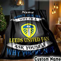 Custom Name Leeds Football Crest Throws Blanket Flannel Blankets for Couch Bed Gifts for Men Women Picnic blanket Christmas fan gifts 80cmx120cm