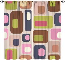 Mid Century Cat Curta, Pink Atomic Abstract Geometric 1950S 1960S Retro Style Rod Sleeves Window Drapes For Bedroom Living 53x116CM-2PC beige