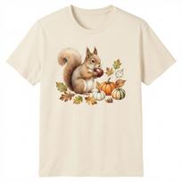 Cute Squirrel With Autumn Harvest Pumpkin And Apple Forest Life T-shirt 100 beige