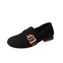 Fashion 2024 New Hot Selling Winter Warm Women's Plush Flat Shoes Belt Buckle Mary Jane Women's Casual Boat Shoes Outdoor Office 37 juoda