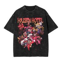 Hazbins Hotels Alastor Vox Devil Graphic Print Retro Washed Tshirt Streetwear Hip Hop Vintage Unisex Women Cotton Oversized Tee XL black