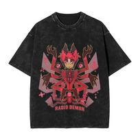 Hazbins Hotels Alastor Vox Devil Graphic Print Retro Washed Tshirt Streetwear Hip Hop Vintage Unisex Women Cotton Oversized Tee XL black