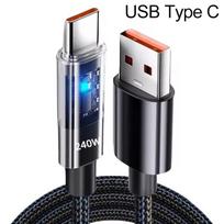 240W 10A Quick Charging USB C Cable Nylon Braided Transparent Type C High-speed Charger Wire for Samsung Huawei Mi Data Line