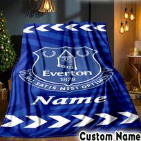 Custom Name Everton Football Club Crest Throws Blanket Flannel Blankets for Couch Bed Gifts for Men Women Picnic blanket Christmas fan gifts 80cmx120cm