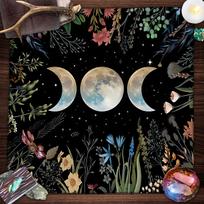 Gyvybės medis Tarot kortos staltiesė Mėnulio fazės Augalai Stalo servetėlė Tarot ragana Wicca Altoriaus servetėlė Būrimo servetėlė Kortų padėkliukas 50x50cm 19x19inch gray