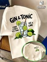 Summer Men's Loose T-shirt Gin & Tonic Ice Lime Cocktail Graphic Print Short Sleeve Tees Casual Streetwear Male Tops XL black