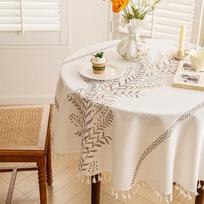 Embroidery Round Tablecloth, Cotton Linen Flower Dust Proof Table Cover, for Kitchen Dining Room,Party,Birthday Tabletop Decor Round 120