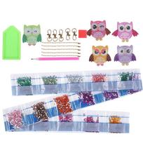 5PCS DIY Owl Diamond Painting Key Chain Acrylic Pendant Handmade Art Key Buckles gray