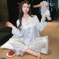 1011 new ice silk pajamas women's long-sleeved trousers jacquard ice and snow silk sweet high-end loungewear set XXL