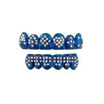 Anti Slip Teeth Grillz Top Bottom Set Glossy Finish Teeth Jewelry Teeth Grillz Caps  Halloween Style 2 White blue