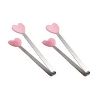2Pcs Mini Silicone Ice Cube Clip, Heart Glove Hand Shape Food Serving Tongs, Food Grade Stainless Steel Kitchen Tongs B rožinė