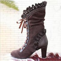 Moteriški nėriniai Moteriški aukštakulniai Vidutinio ilgio aulai Batai Botas Zapatos Mujer Retro Odiniai Žieminiai batai Aulinukai Kaubojiški Botas Mujer 43 black