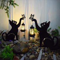 Lauko, Buitinis, Vandeniui atsparus, Vejos, Montuojamas ant grindų, Geležies menas, Katės gyvūno formos, Kiemo sodo dekoracija, Saulės šviesos black cat set two