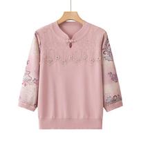 Stylish Summer Ice Silk Knit T-shirt for Moms 50-60 Years - Chic, High-End Grandma's Top 3XL (Recommended 60-68 kg)