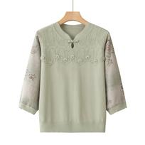 Stylish Summer Ice Silk Knit T-shirt for Moms 50-60 Years - Chic, High-End Grandma's Top 2XL (Recommended 53-60 kg) beige