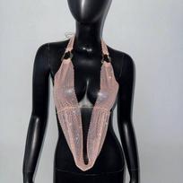 Cross-Border European and American Halter Tops, Amazon Best-Selling Fishnet Rhinestone Tie-Up Tank Tops, Music Festival Hot Girl Tank Tops Skin color S black
