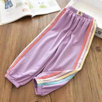 Girls' Ice Silk Cotton Rainbow Striped Casual Mosquito Pants Big Children's Baby Thin Sports Trousers Summer 150 gray