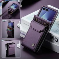For Samsung Galaxy Z Flip 5 6 7 FE 8 Flip Case Leather Multi Card Slots Wallet Shockproof Cover Crossbody Long Strap Retro Galaxy Z Flip 8 violetinė