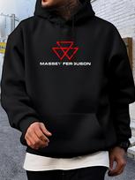 Red hoodie with  MASSEY FERGUSON  Print - Cozy Fleece-Lined Pullover S black