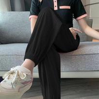 Spring Casual Street Sweet Autumn Basics Ice Silk Pants Lantern Pants Solid Color Elastic Women's Sports Pants and Ankle Pants M gray