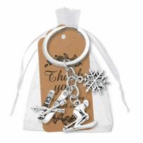 Metal Pendant Snowflake Pendant Key Ring Ice Skates Pendant Skier Decoration  Gifts Single item + bag white