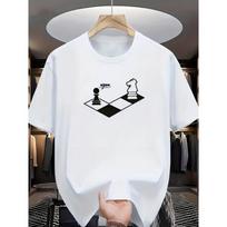 European sizes Men's Chess Strategy Graphic T-shirt - Sleek Design, Soft and Comfortable, Fiber, Crew Neck, Short Sleeve Style 4XL balta
