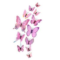 12Pcs Butterfly Wall Decals, 3D Butterflies Wall Stickers, Removable Mural Decor, Wall Stickers Decals for Home Bedroom Living Room Kids Room Decor B pink