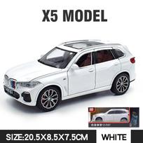 1/24 mastelio BMW X5 lydinio modelis Automobilis SUV Kolekcionuojamas žaislinis automobilis Miniatiūrinis lydinio lieto slėgiu mastelio transporto priemonės modelis Garso ir šviesos žaislai Vaikui Dovana balta