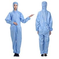 Anti-static Hooded Mesh Onesie for Dust-free Food & Pharmaceutical Workspaces, Logo Printable L; Hooded One-piece (Blue) - Striped gray