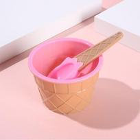 Vibrant Color Ice Cream Bowls With Spoons Dessert Sundae Dishes Set For Birthday Holiday Party Ice Cream Favor Gift Decor A4 pink