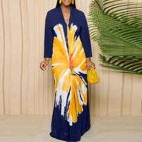 Women Plus Size V-Neck Long Sleeve Printed Dress M