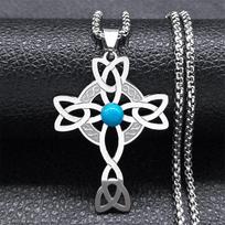 Keltų Trinity Knot Triquetra karoliai moterims vyrams Sidabro spalvos nerūdijančio plieno akmens raganos karoliai Juvelyrinė apykaklė N8064S02 gray