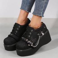 2026 NEW Hot Selling Fashion Women Sneakers Platform Rivet Chain Decoration Pumps Women Gothic Punk Wedges Shoes Shoes 40 juoda