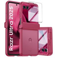 Skirta Motorola Razr Ultra 2025/Razr Ultra 2026 vyrio apsaugai, įmontuotas ekrano apsaugas, belaidžio įkrovimo, smūgiams atsparus apsauginis telefono dėklas - Juodas raudona