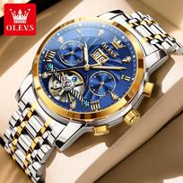 OLEVS 9910 Automatiniai mechaniniai laikrodžiai Vandeniui atsparūs Šviečiantys rodykliai Tourbillon Skeletas Apyrankiniai laikrodžiai vyrams Montre Relojes Hombre Olevs 9910 blue