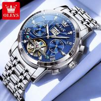 OLEVS 9910 Automatiniai mechaniniai laikrodžiai Vandeniui atsparūs Šviečiantys rodykliai Tourbillon Skeletas Apyrankiniai laikrodžiai vyrams Montre Relojes Hombre Olevs 9910 gray