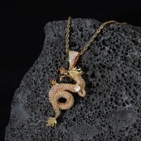 Hot Selling Copper Set with Zircon Animal Zodiac Dragon Pendant Full of Diamonds Men's Fried Dough Twists Chain Hip-hop Trend Versatile Necklace black