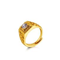 Men'S 24K Gold Au999 Stylish Ring With Sparkling Inserts | Geometric Matte Gold With Faceted Accents, Sophisticated For Business resizable beige
