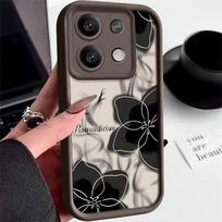 Juodas Gėlių Rašto Vienspalvis Dėklas Xiaomi Poco F6 X5 X6 M6 Pro 13t 14t Redmi Note 13 12 11 14 15 Pro Plus Telefonams, Silikoninis Minkštas Objektyvo Apsauginis Dangtelis Redmi Note 13 5G ruda
