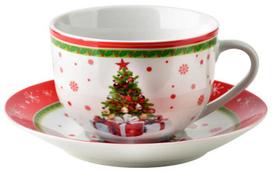 Puodelis su lėkštute Mondex Santa Lila, raudona sp., 0.2 l