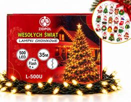 Lauko girlianda 500 LED, ZIDPOL L-500U, šiltai balta flash+raktų pakabukas
